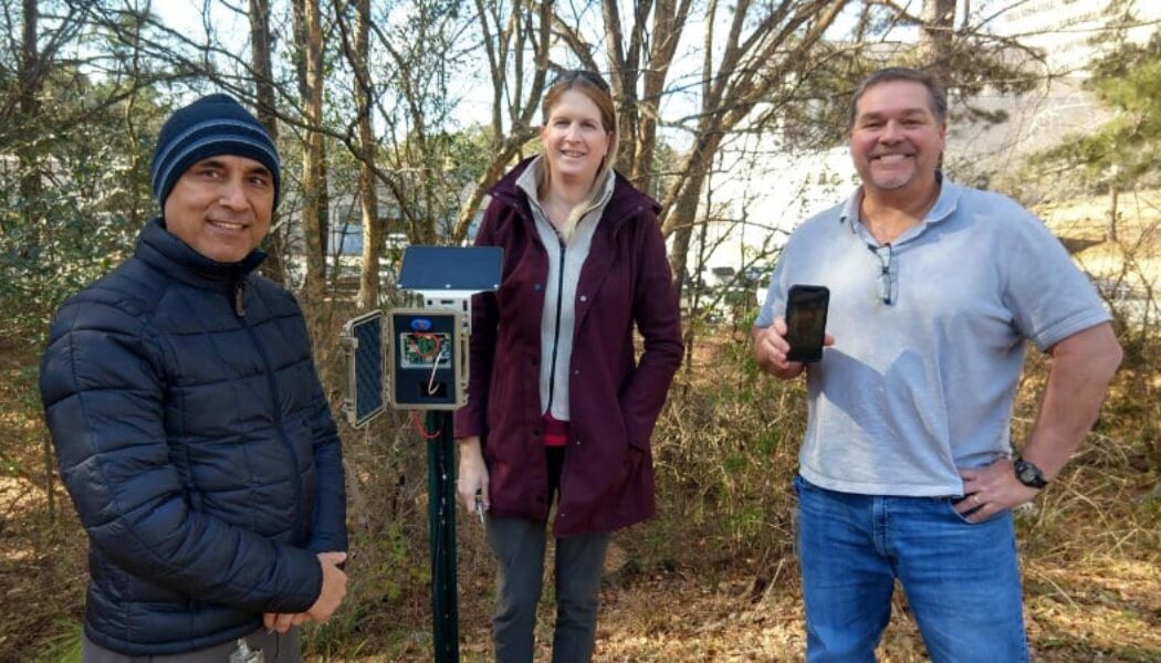 Shannon Hicks and the EPA team deploying the sensing-grading-recording system for rooftop runoff in Athens, Ga., in 2024.