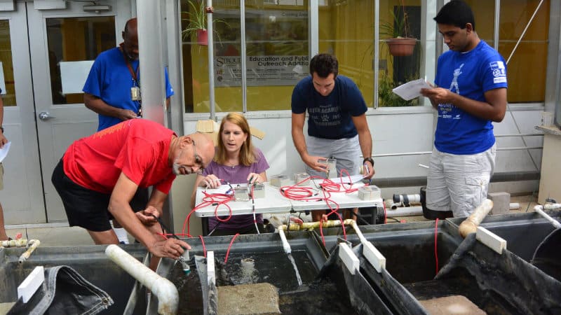 Shannon Hicks instructs high school teachers on the use of EnviroDIY technology at the Stroud Center.
