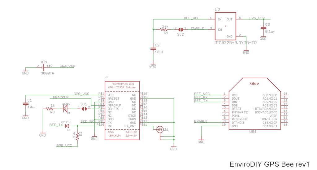 EnviroDIY GPSbee wiring details.